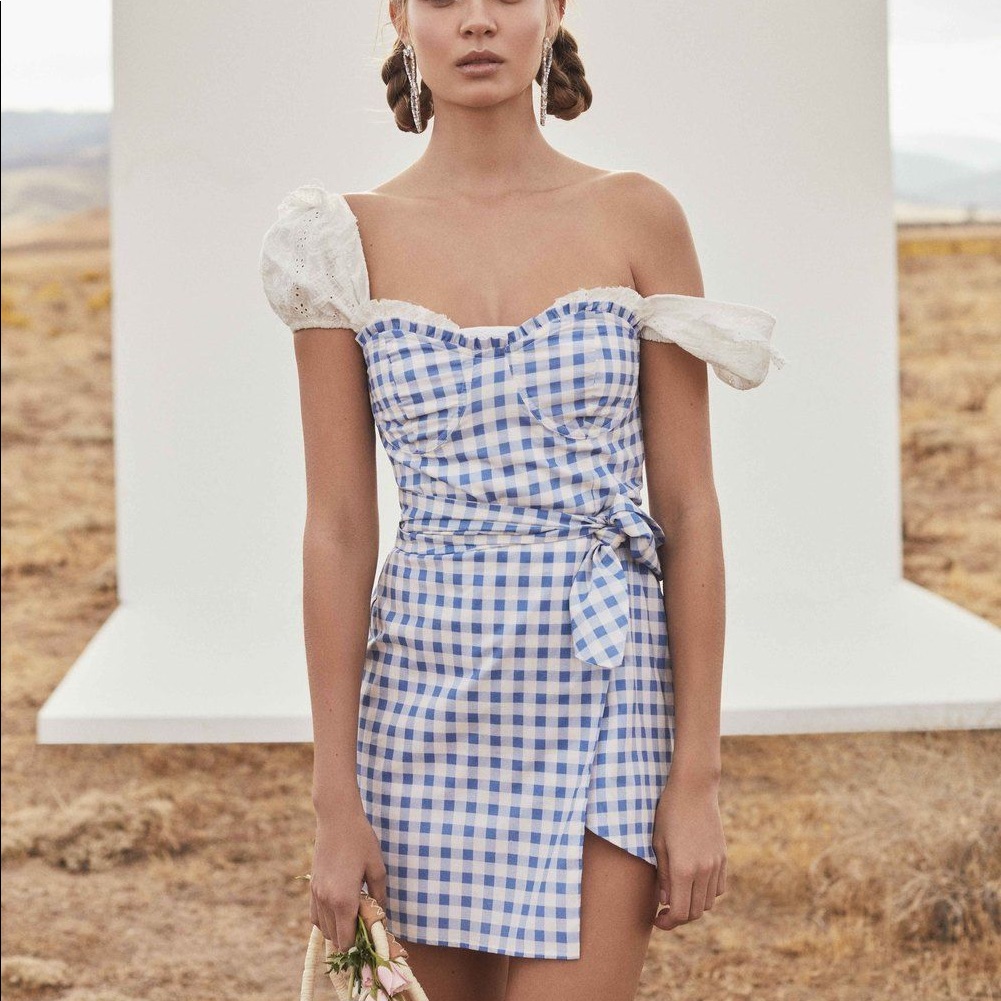 For Love And Lemons Blue And White Gingham Mini Dress